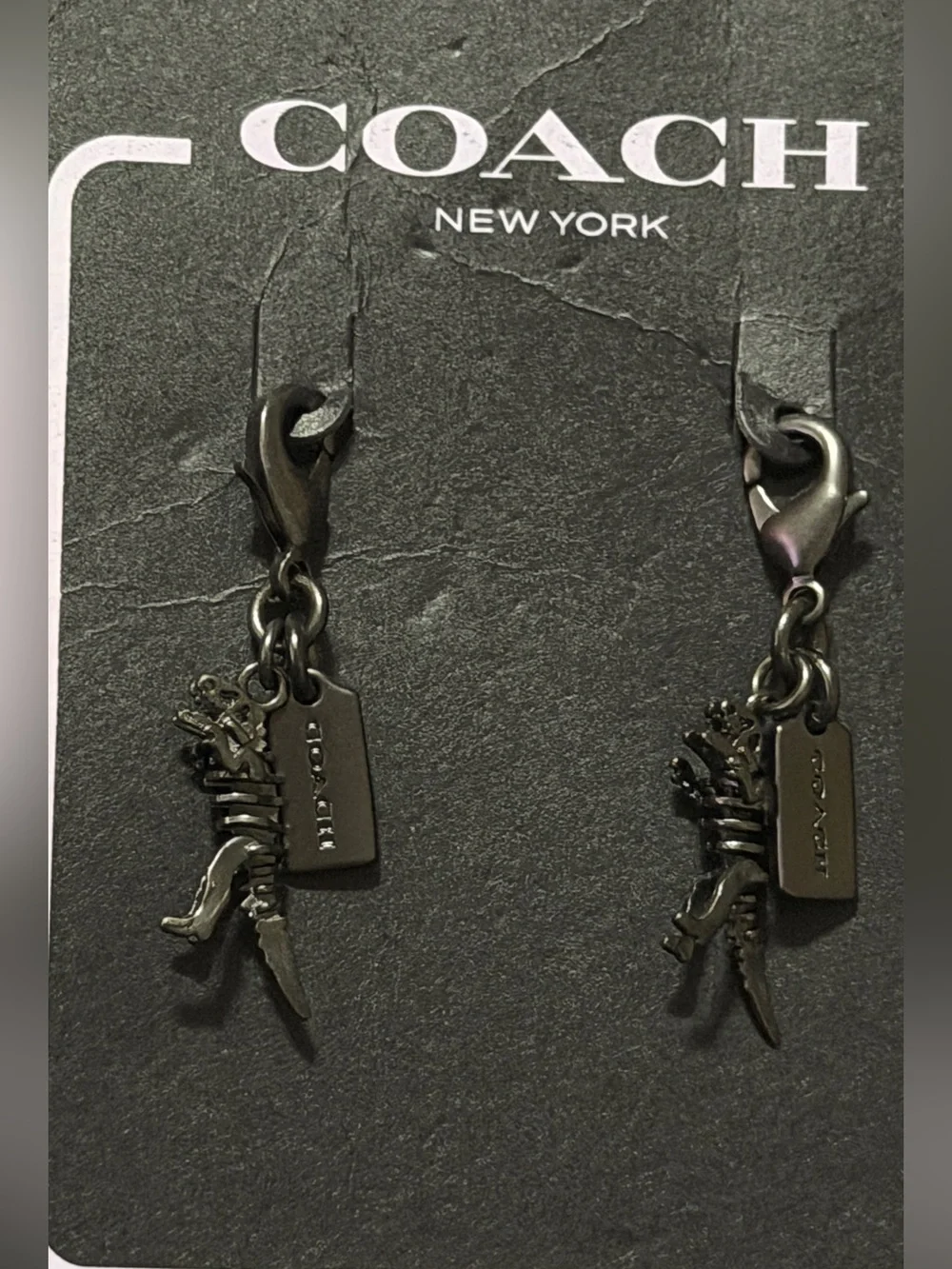 Coach Black Gunmetal Rexy Charm with Signature Tags